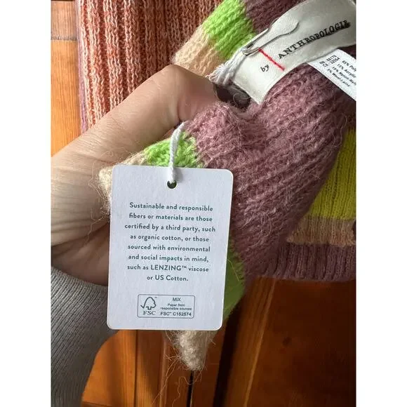 NWT By Anthropologie Colorblock Stripe Wool Blend Scarf Pink Winter Wrap - Picture 6 of 12